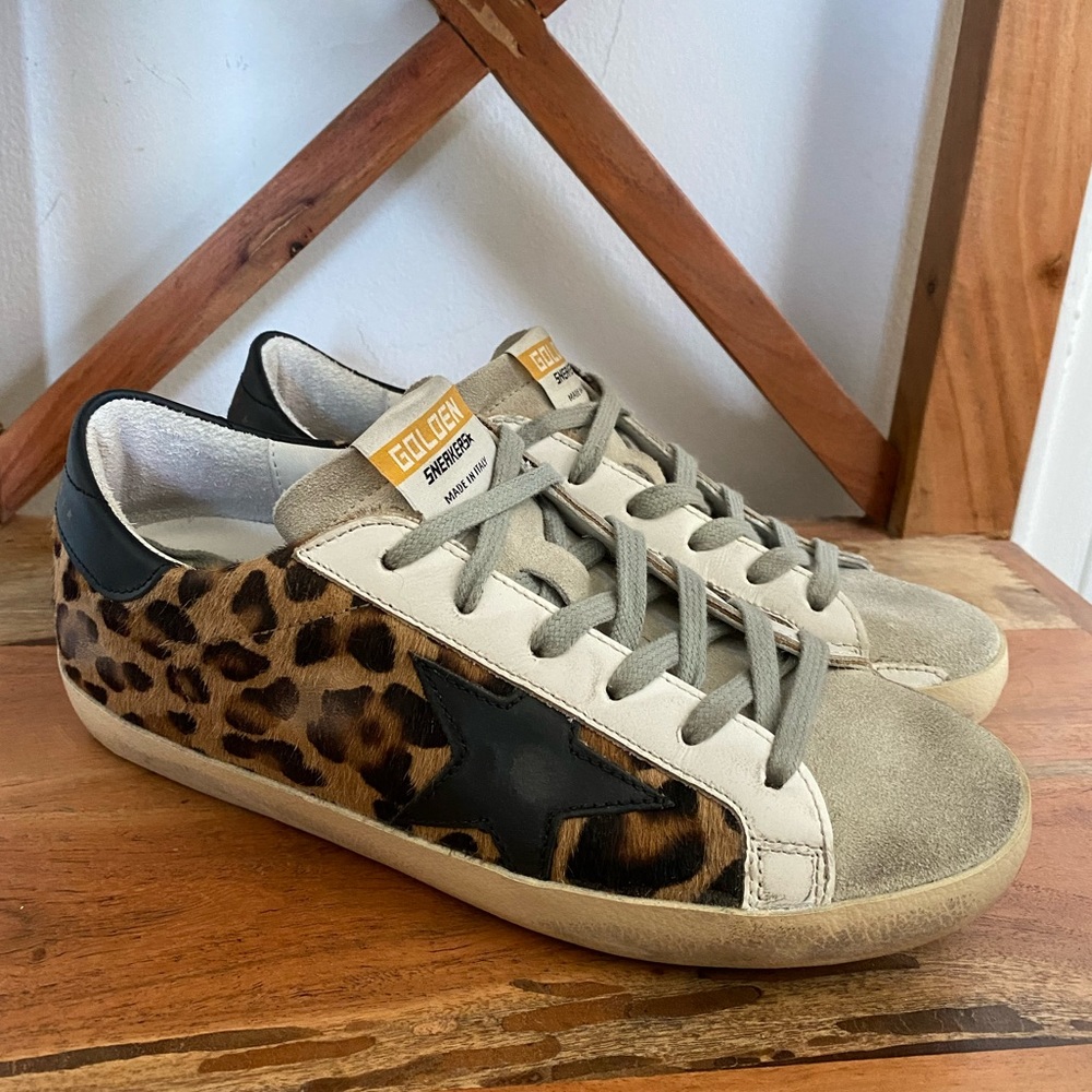 Golden Goose Leopard Print Sneakers - Black and Cream
